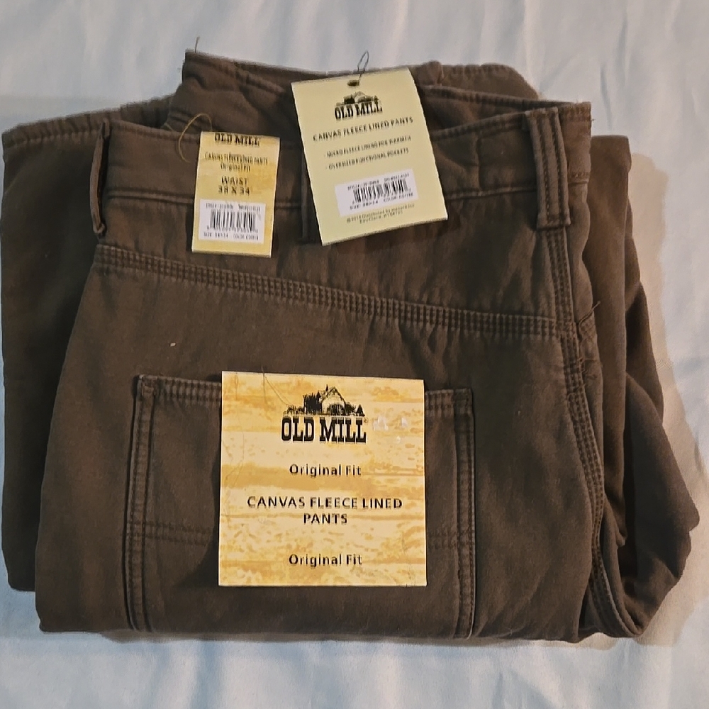 Old MILL ORIGINAL FIT Men's Brown Canvas Fleece Pants Jeans Size W38 L34